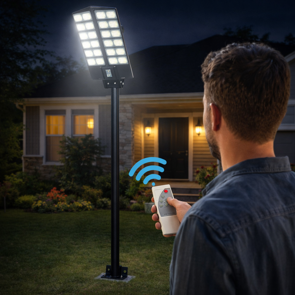 Lampione Solare LED 1800W Pro – Faro Stradale da Esterno con Sensore e Telecomando