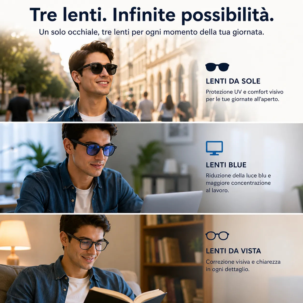 Occhiali Smart AI con Telecamera HD 8MP & Bluetooth