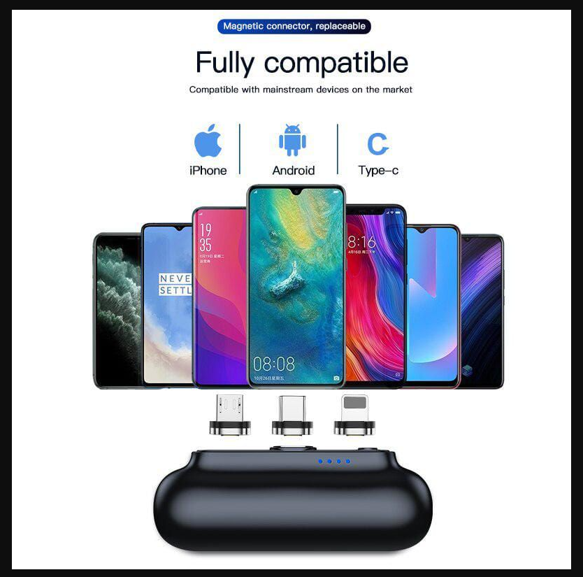Mini Power Bank Magnetico 3-in-1 5000mAh - Ultra Compatto con Adattatori Intercambiabili