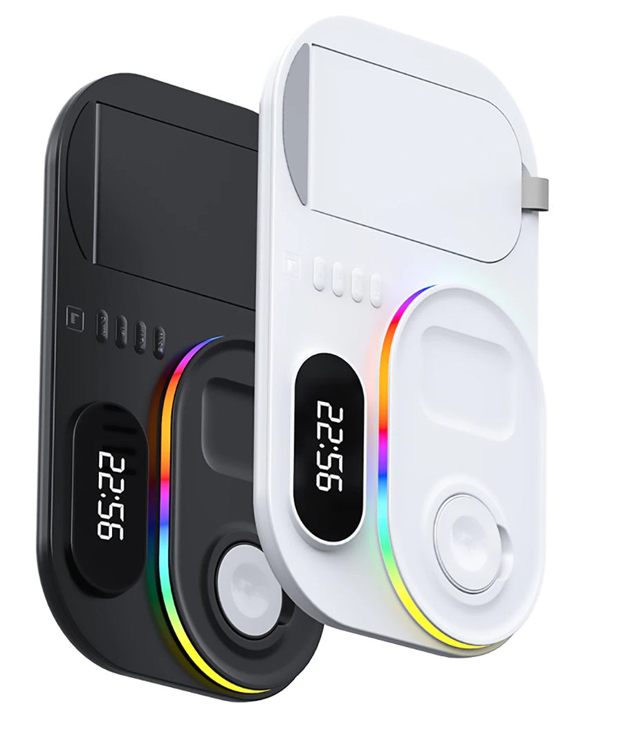 Stazione di Ricarica Wireless 4-in-1 - Caricabatterie Rapido 15W, Orologio e Luce Notturna