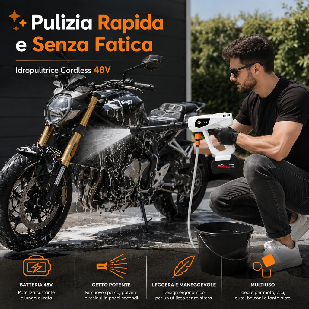Idropulitrice Pro Cordless 48V – Pistola ad Alta Pressione con Doppia Batteria