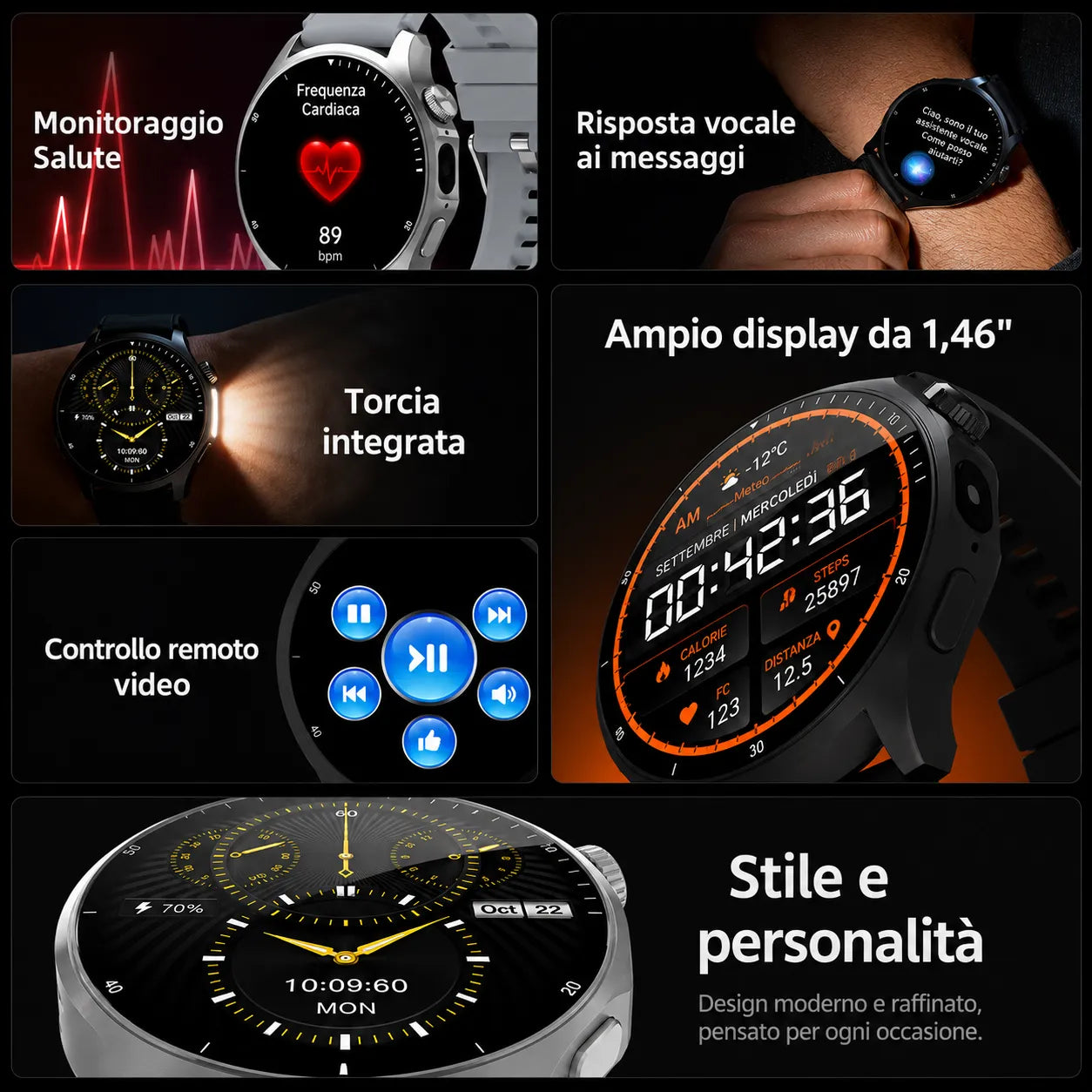 Smartwatch HW18 PRO+ 1.46" HD - Chiamate Bluetooth, Torcia LED e 3 Cinturini inclusi