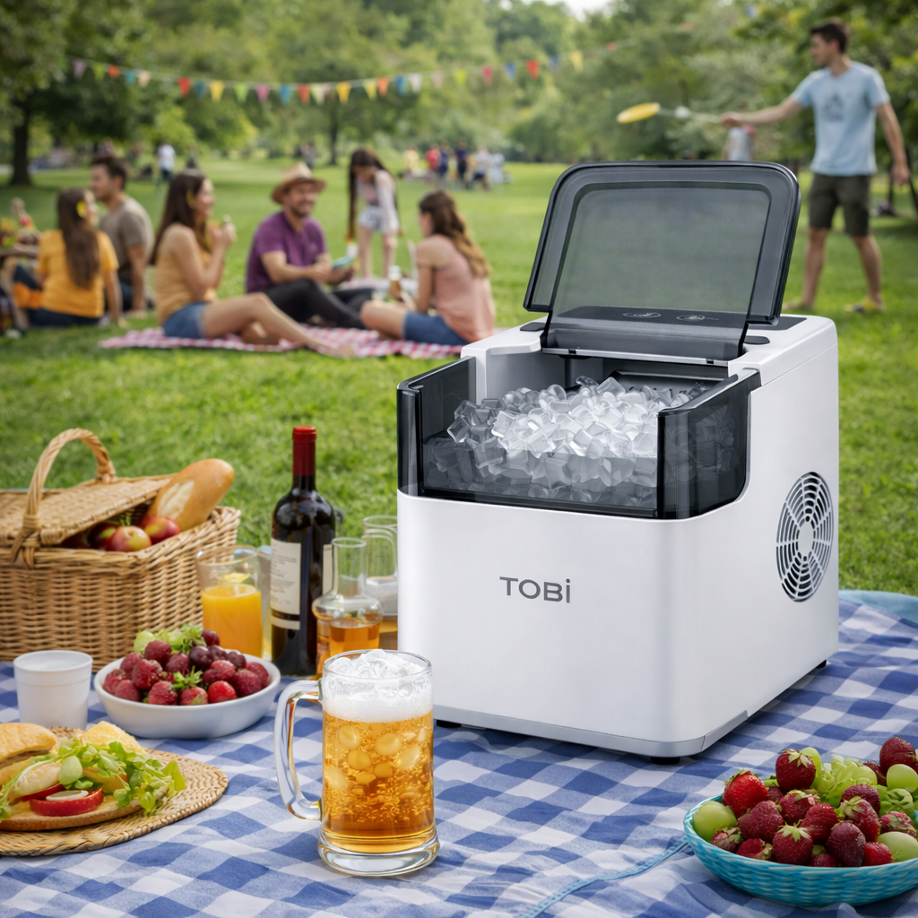 Macchina del Ghiaccio Automatica TOBI – 12Kg/24h, Cubetti Bullet, Serbatoio 1.6L, Produzione Rapida 6-8 Minuti
