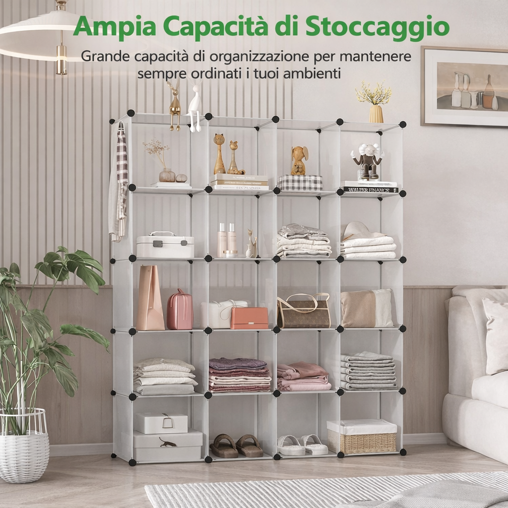 Libreria Modulare Trasparente 20 Cubi Componibile