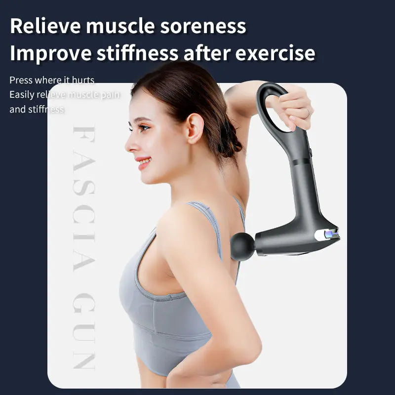 Pistola da Massaggio Muscolare a Percussione con Manico Estensibile – 9 Modalità e 4 Teste, Massaggio Profondo per Cervicale e Schiena