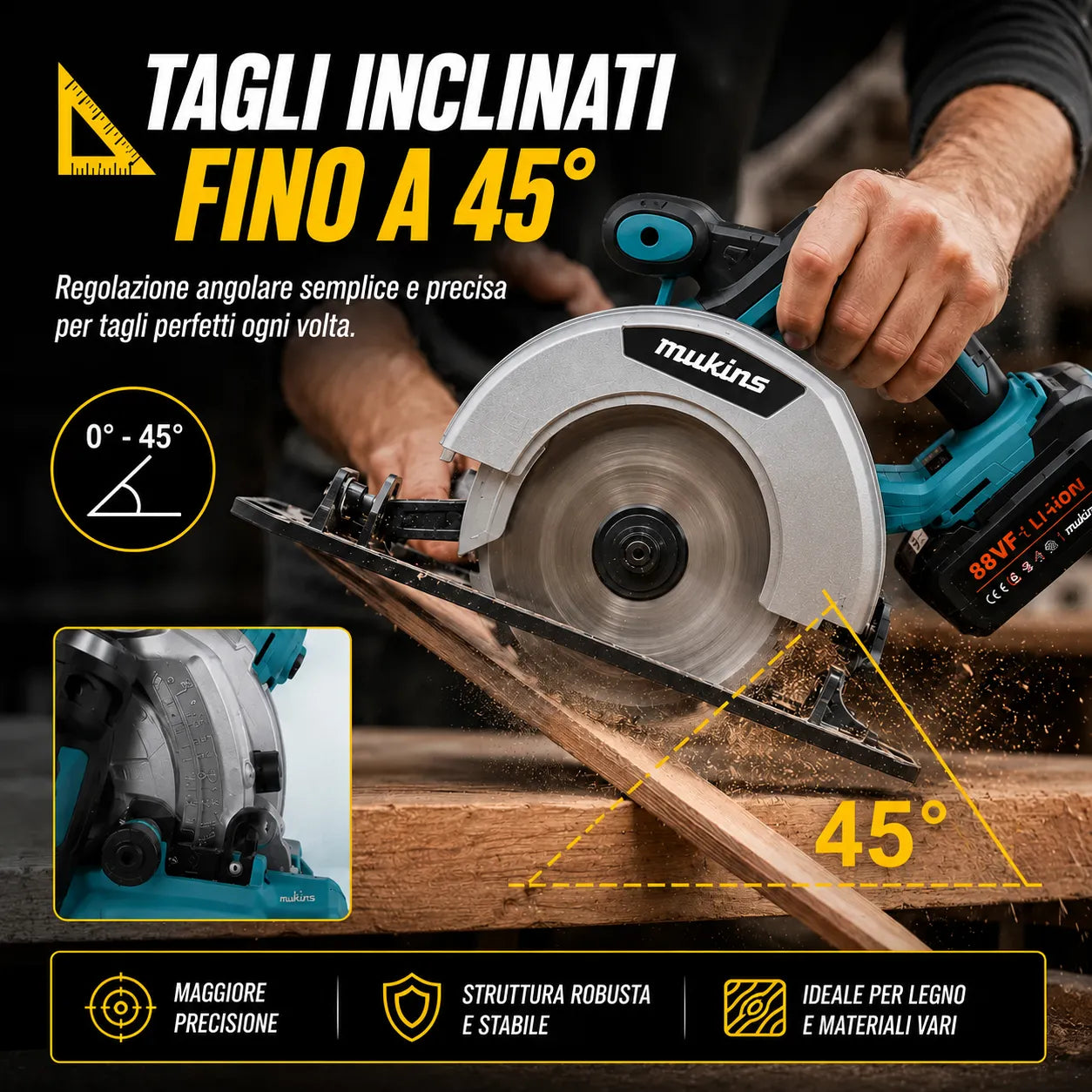 Sega Circolare Cordless 88VF – Segatrice Portatile con Doppia Batteria