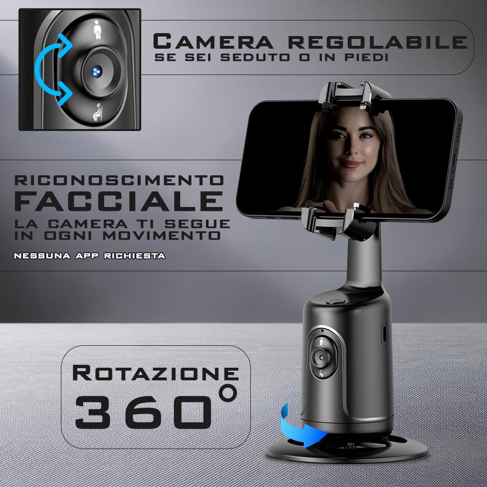 Stabilizzatore Smartphone P01 PRO - Rotazione 360°, Tracciamento Facciale AI e Controllo Gestuale