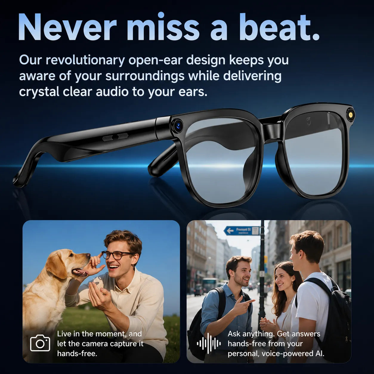 Occhiali Smart AI con Telecamera HD 8MP & Bluetooth