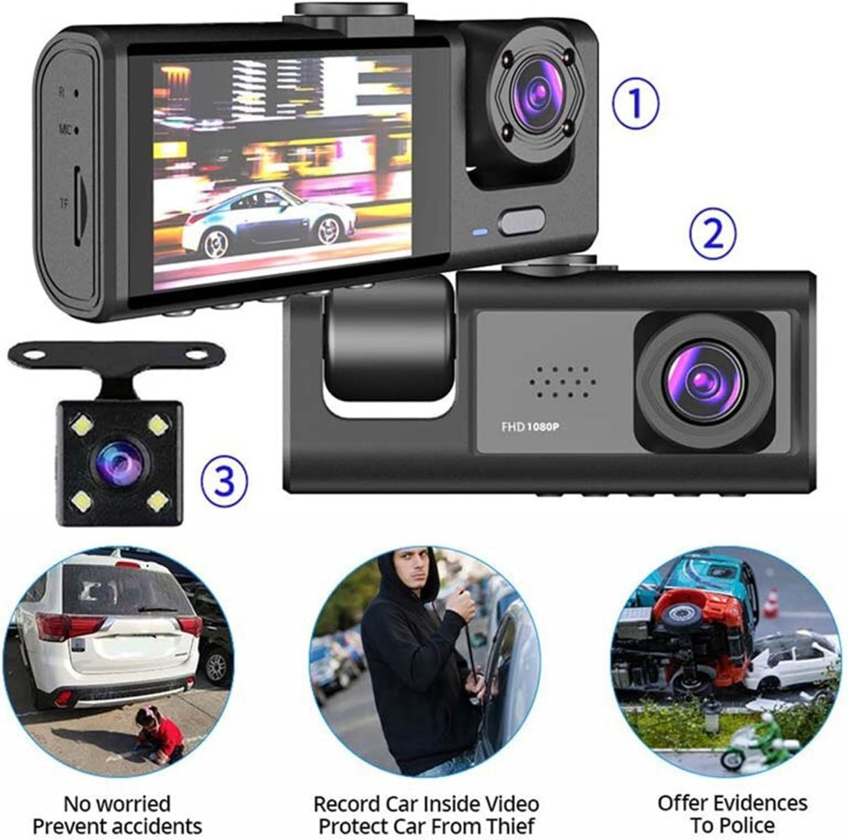 Dash Cam Pro 1080P – Telecamera Auto a Triplo Obiettivo
