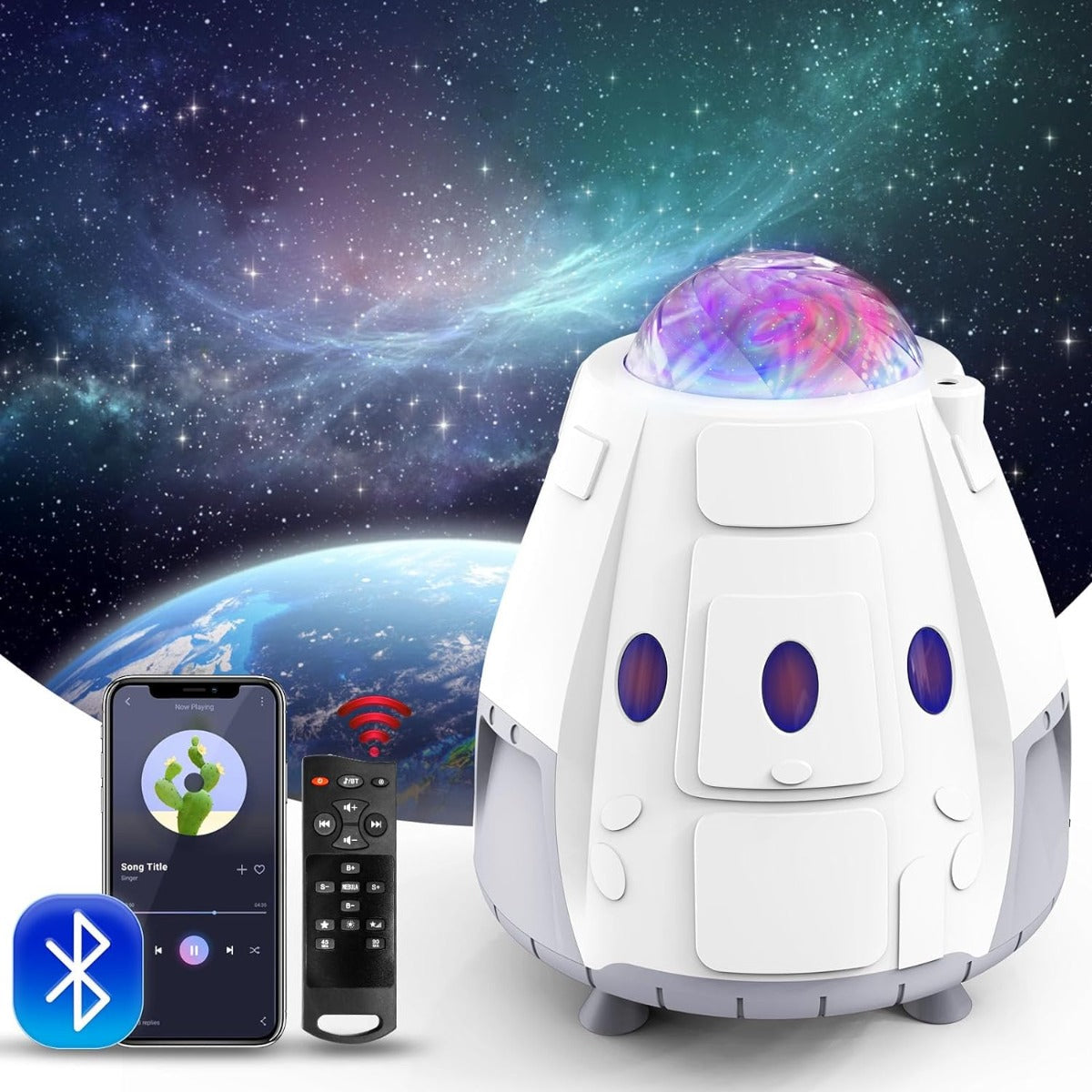 Proiettore LED Capsula Spaziale - Cielo Stellato, Cassa Bluetooth e Rumore Bianco