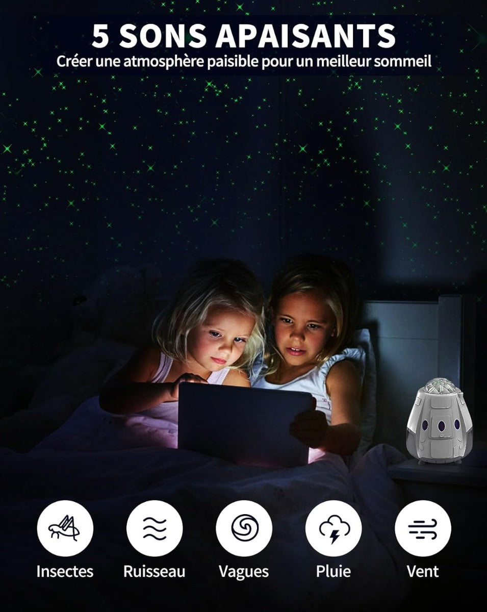 Proiettore LED Capsula Spaziale - Cielo Stellato, Cassa Bluetooth e Rumore Bianco