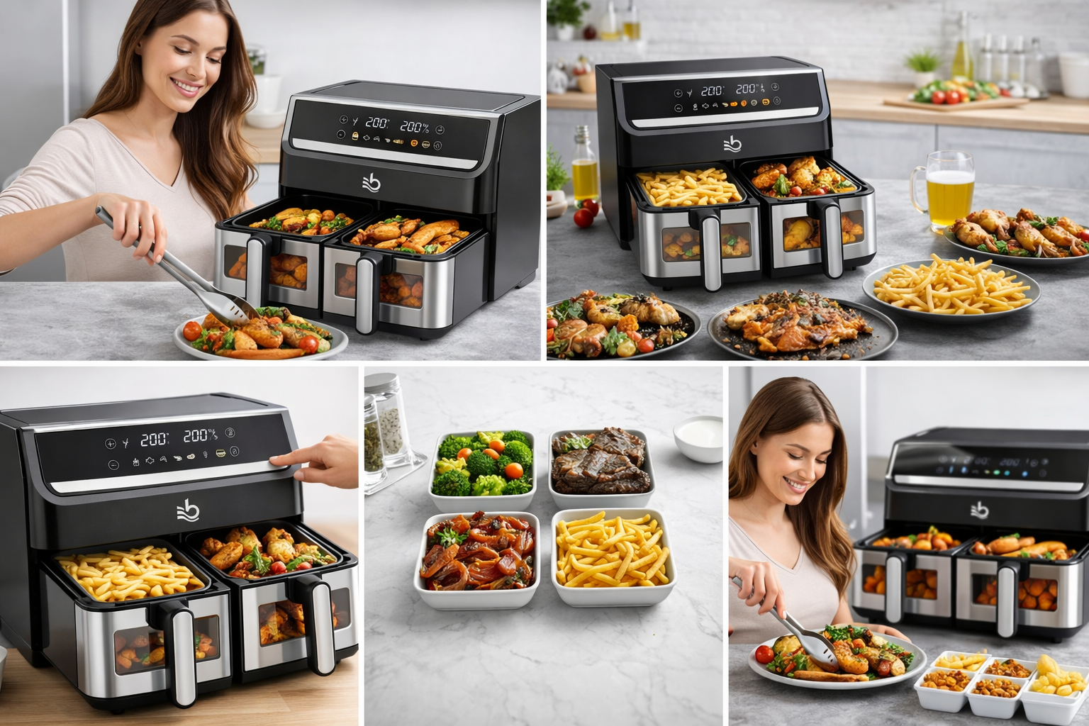 Air Fryer Dual Zone 15L – Friggitrice ad Aria a Doppio Cestello 2000W