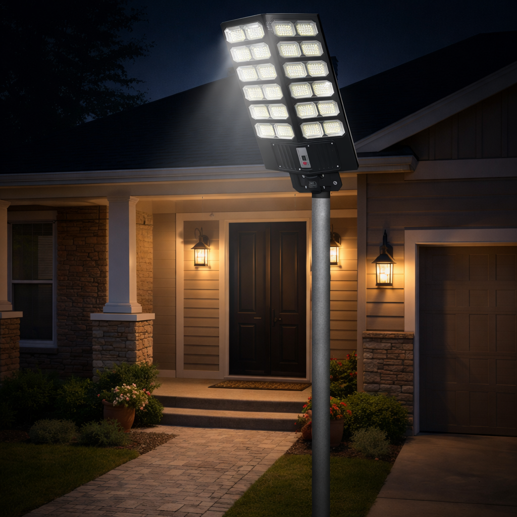 Lampione Solare LED 1800W Pro – Faro Stradale da Esterno con Sensore e Telecomando