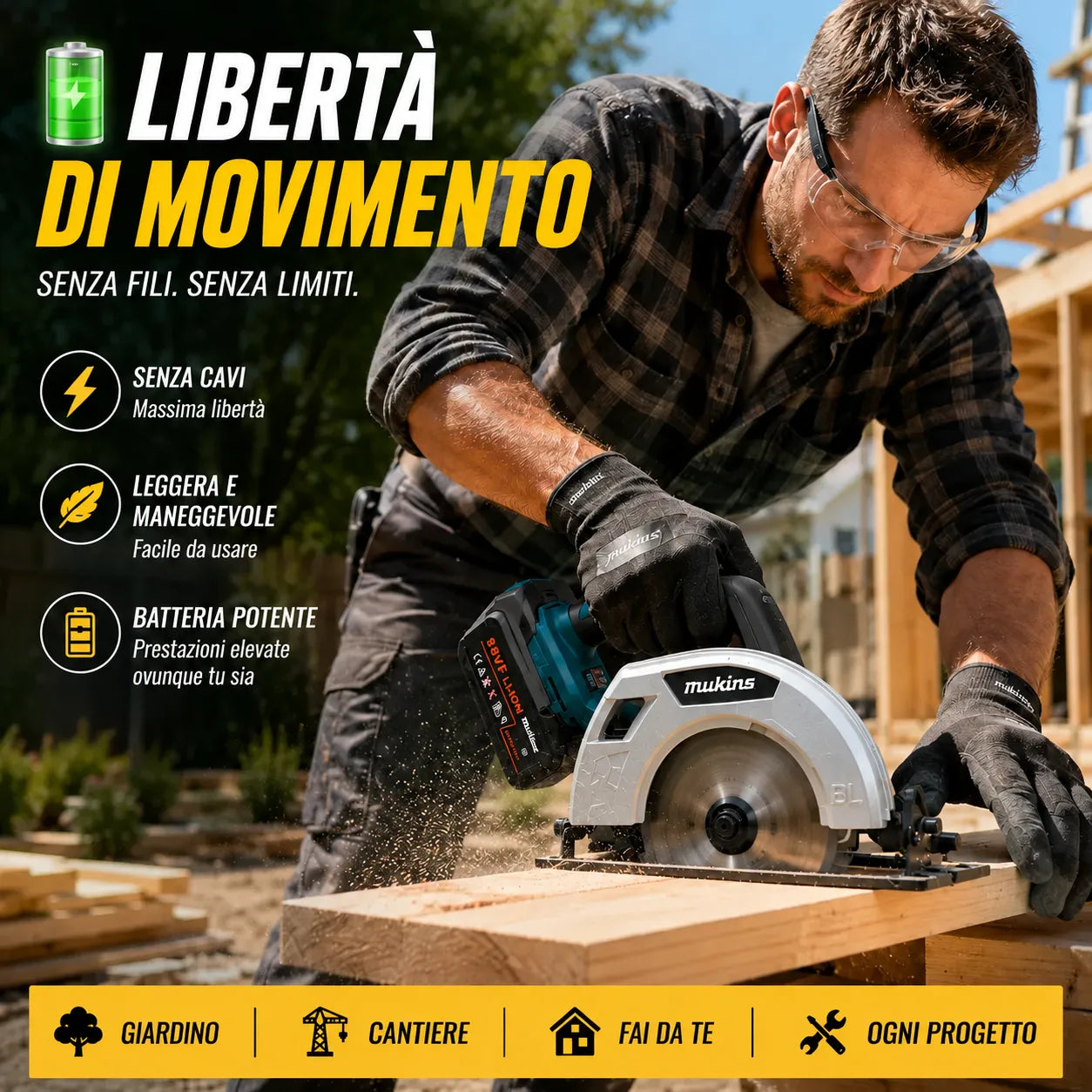 Sega Circolare Cordless 88VF – Segatrice Portatile con Doppia Batteria