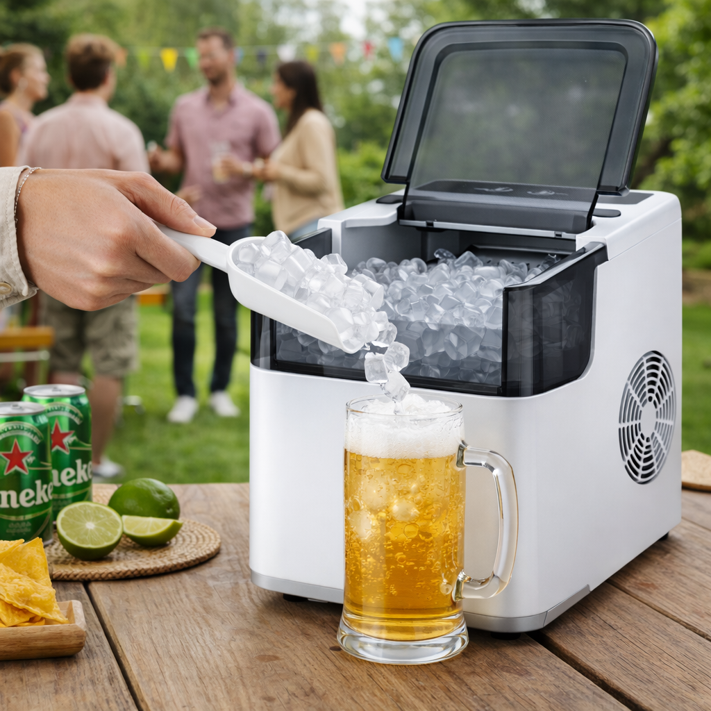 Macchina del Ghiaccio Automatica TOBI – 12Kg/24h, Cubetti Bullet, Serbatoio 1.6L, Produzione Rapida 6-8 Minuti