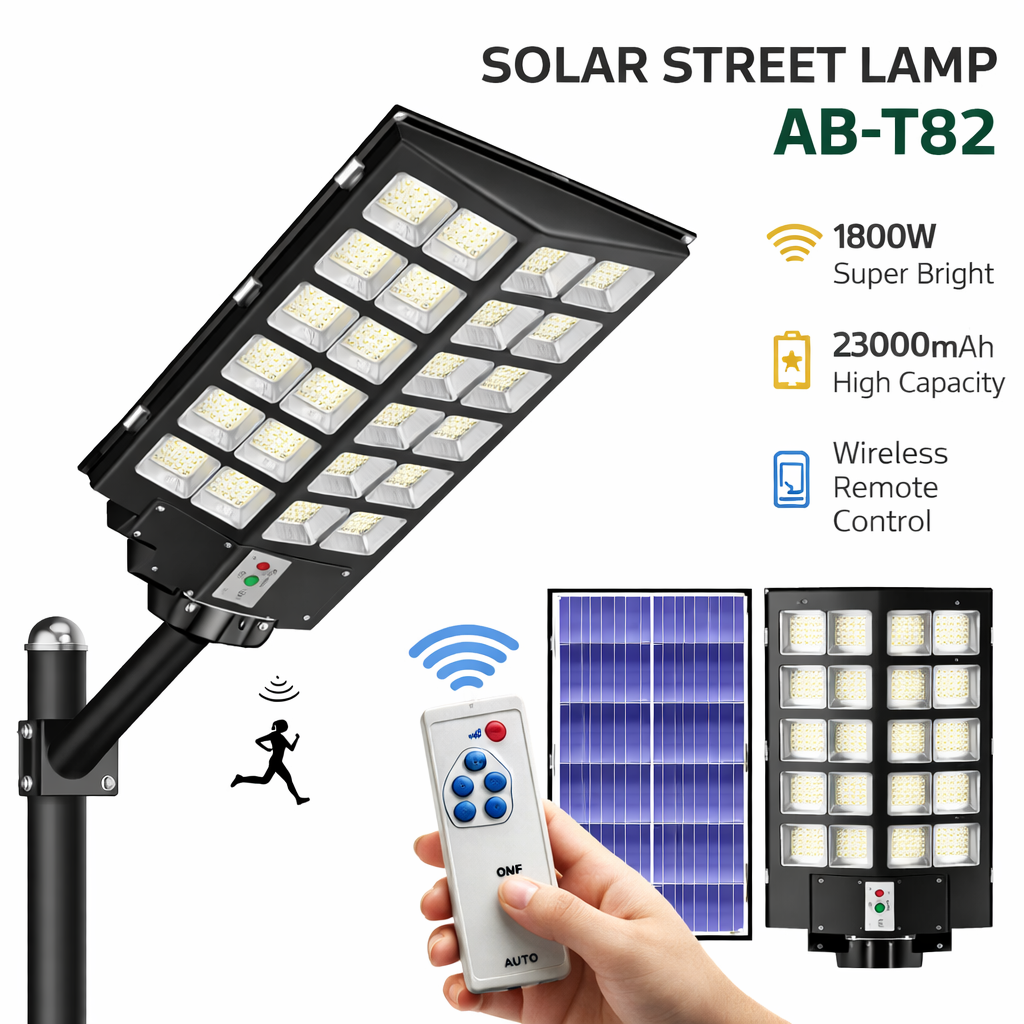 Lampione Solare LED 1800W Pro – Faro Stradale da Esterno con Sensore e Telecomando