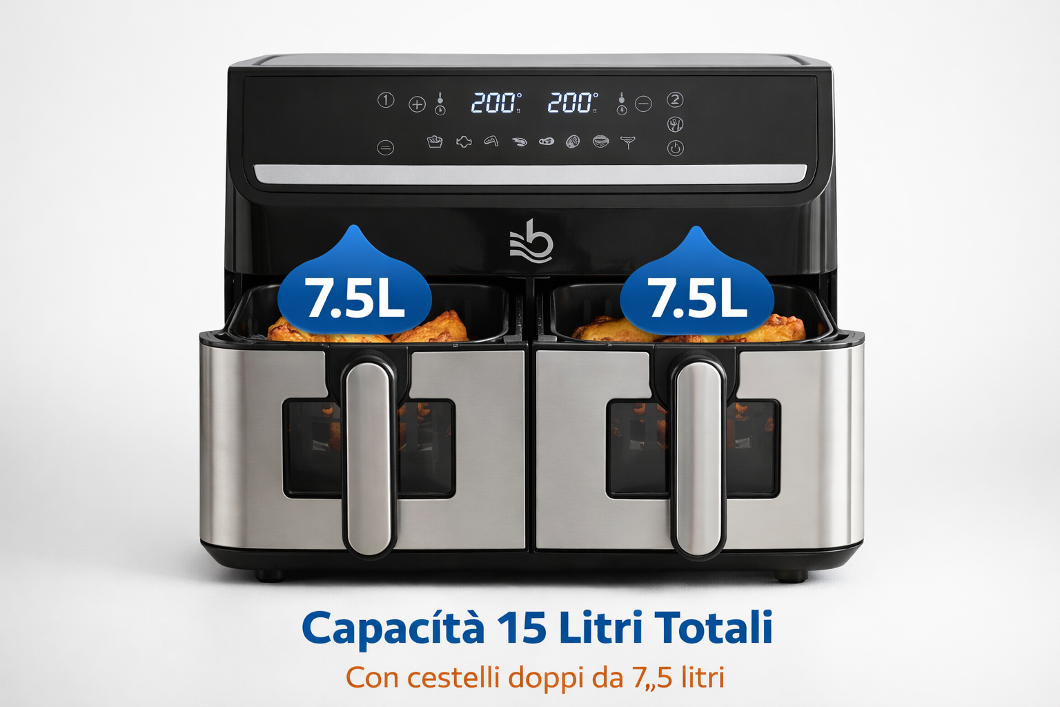 Air Fryer Dual Zone 15L – Friggitrice ad Aria a Doppio Cestello 2000W