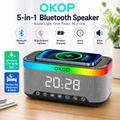 Speaker Bluetooth 5 in 1 con Ricarica Wireless Qi  OKOP KP-559  , Sveglia Digitale LED, Luce RGB e White Noise – Vivavoce HD e Design Moderno