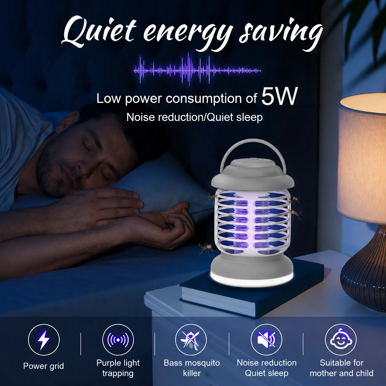 Lampada Antizanzare UV 3000V – Killer Insetti Elettrico a 3 Modalità di Luce