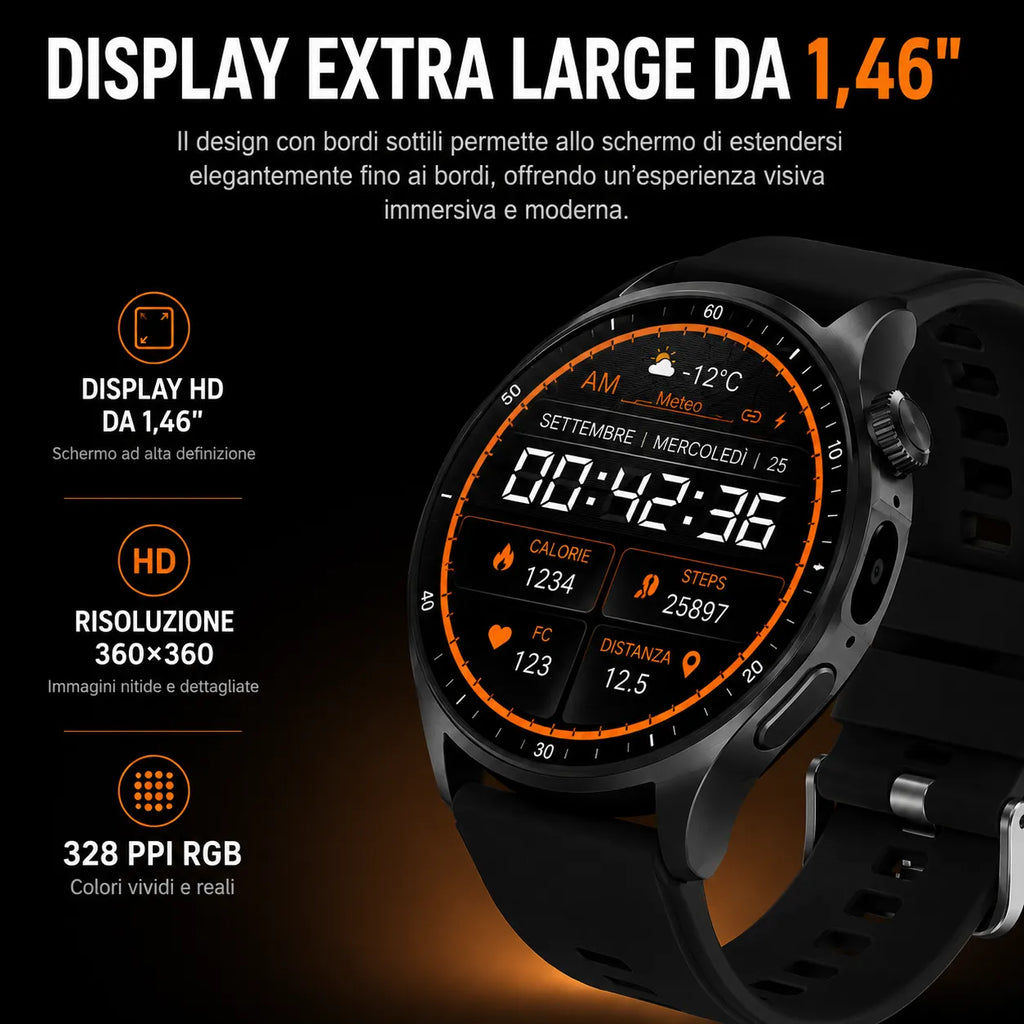 Smartwatch HW18 PRO+ 1.46" HD - Chiamate Bluetooth, Torcia LED e 3 Cinturini inclusi