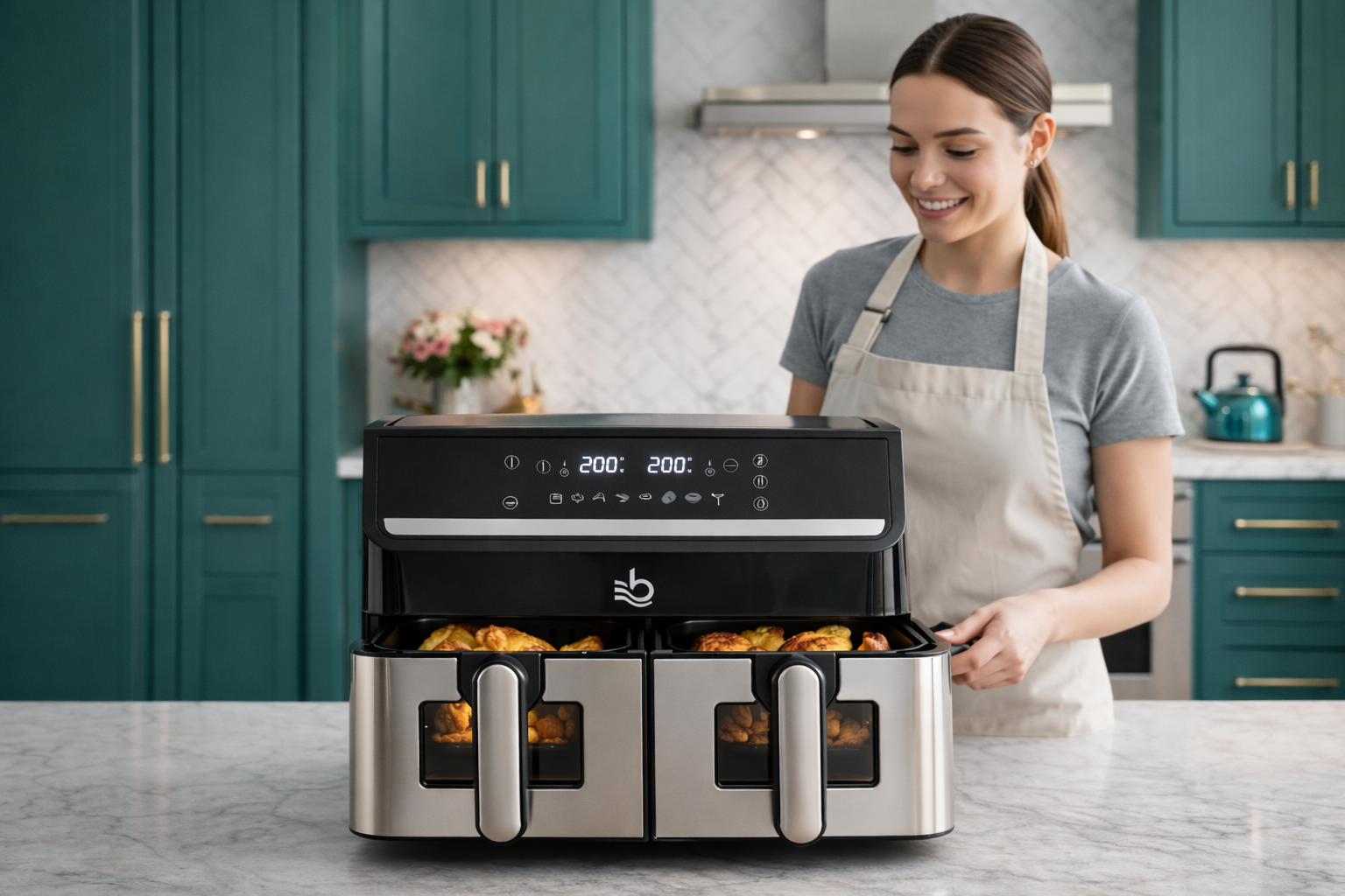 Air Fryer Dual Zone 15L – Friggitrice ad Aria a Doppio Cestello 2000W