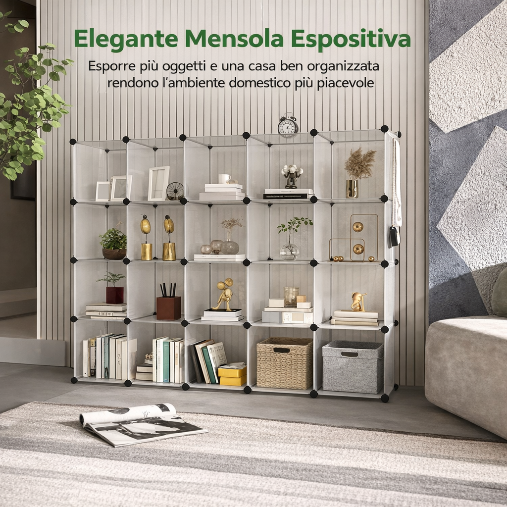 Libreria Modulare Trasparente 20 Cubi Componibile
