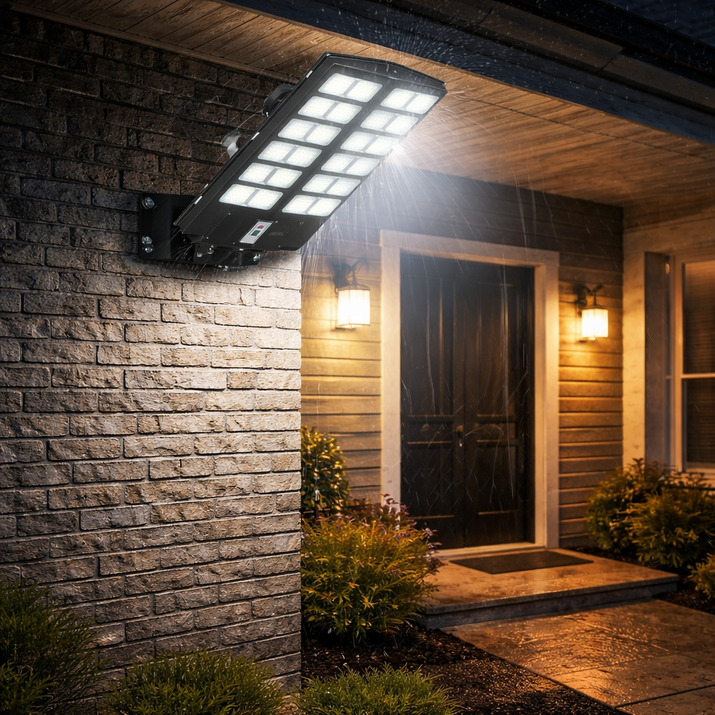 Lampione Solare LED 1800W Pro – Faro Stradale da Esterno con Sensore e Telecomando