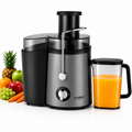 Estrattore di Succo Elettrico 1000W con 2 Velocità, Centrifuga Frutta e Verdura, Bocca Larga 65 mm, Caraffa 500 ml, Acciaio Inox, Rosso/Grigio