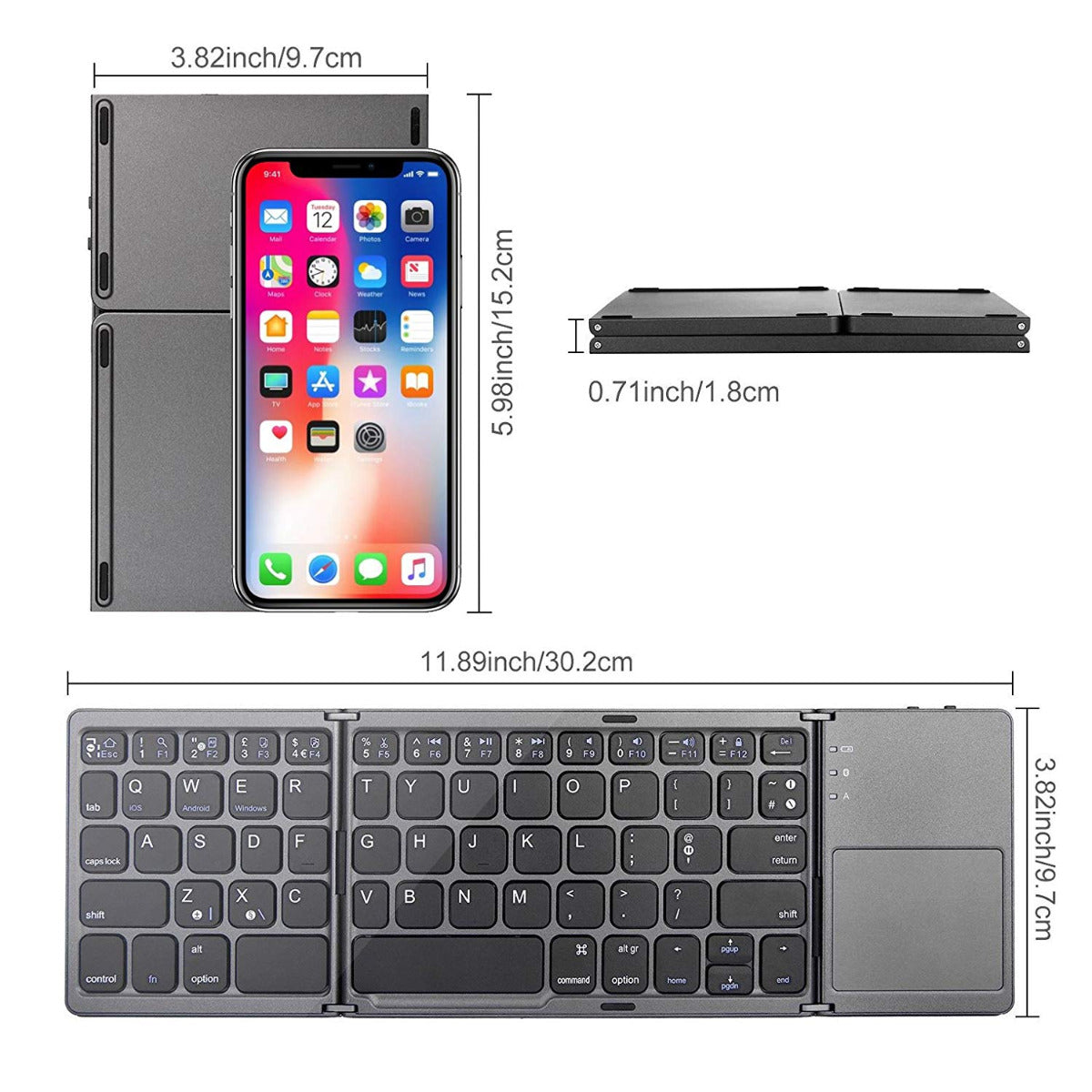 Mini Tastiera Pieghevole Wireless Bluetooth - Con Touchpad Integrato, Ultra Sottile e Portatile