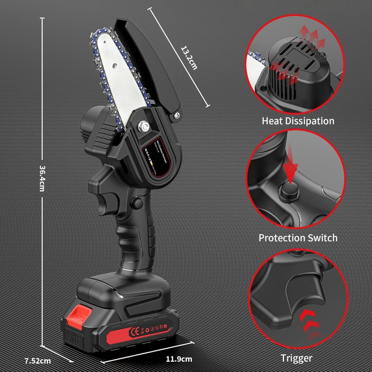 Mini Motosega a Batteria 4 Pollici – Sega Elettrica Portatile con Doppia Batteria