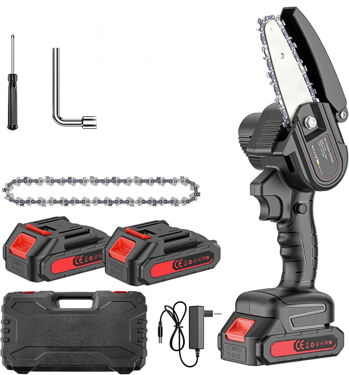 Mini Motosega a Batteria 4 Pollici – Sega Elettrica Portatile con Doppia Batteria